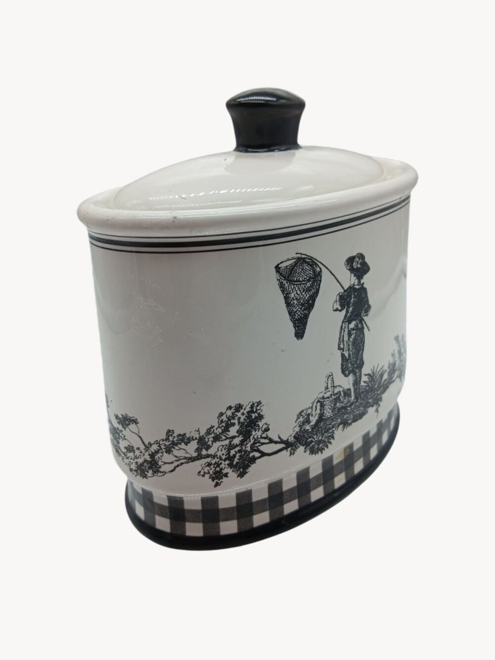 Vintage Waverly County Life Ceramic Lid Container Black White Toile Small Bath - Picture 2 of 16